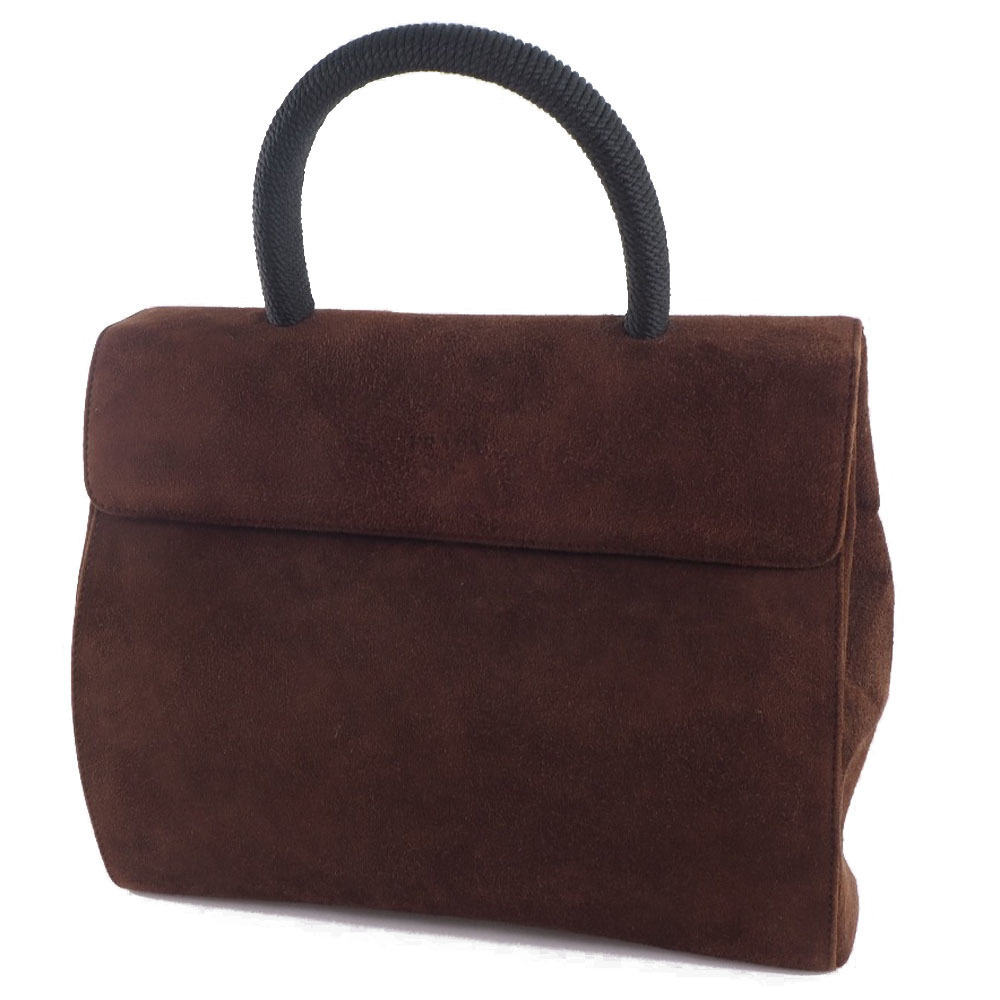 Prada Suede Type Handbag Magnetic Brown
